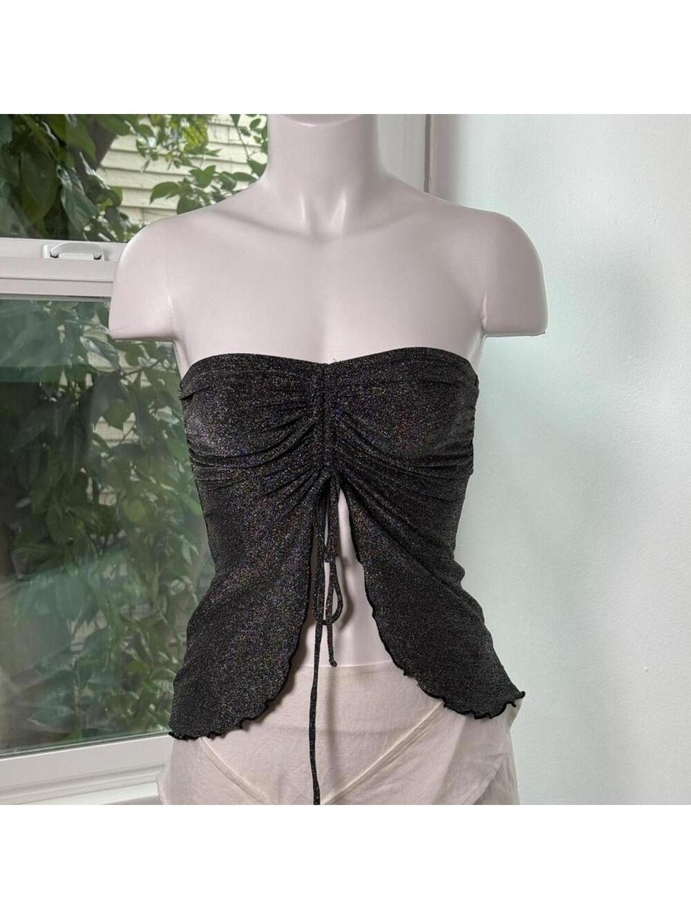 Urban Outfitters black sparkly strapless top